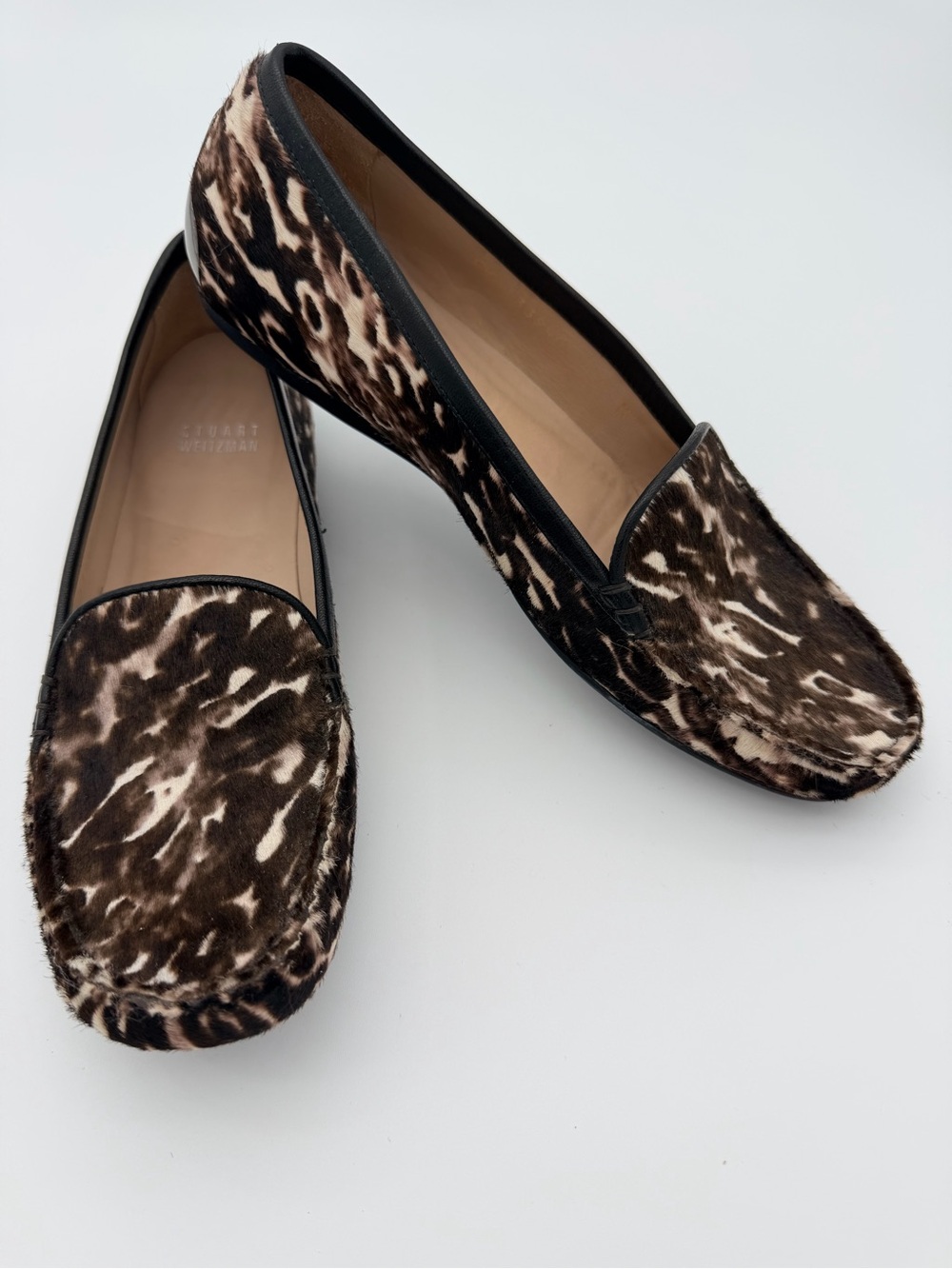 Stuart Weitzman Women's Brown Patterned Haircalf Loafers Mach 3 Caracal Hair 7